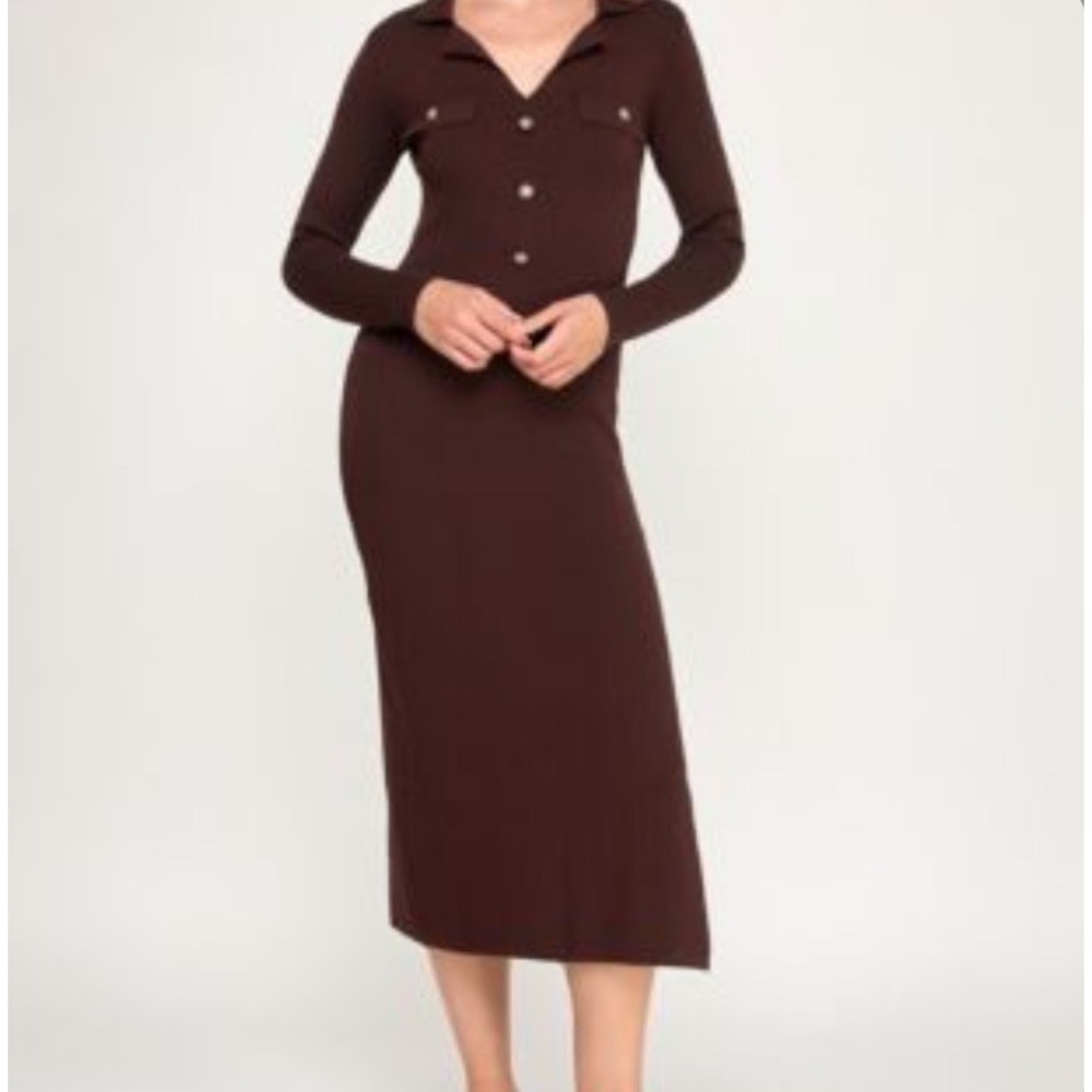 Invitee Sweater Dress Womens L NEW Coffee Brown Ribbed Knit Midi Button Front